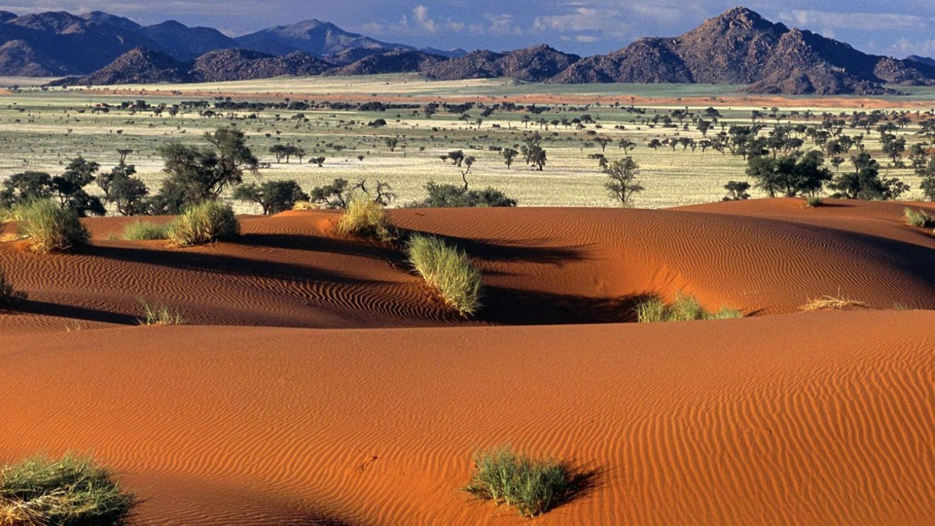 Namibia, orange sand dunes, bright sun, Full HD Desktop Wallpaper