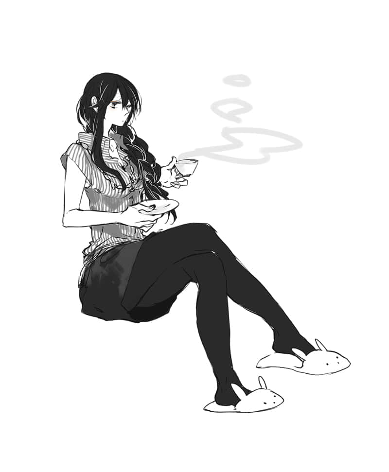 Namie Yagiri, bunny slippers, long dark hair, SD Phone Wallpaper