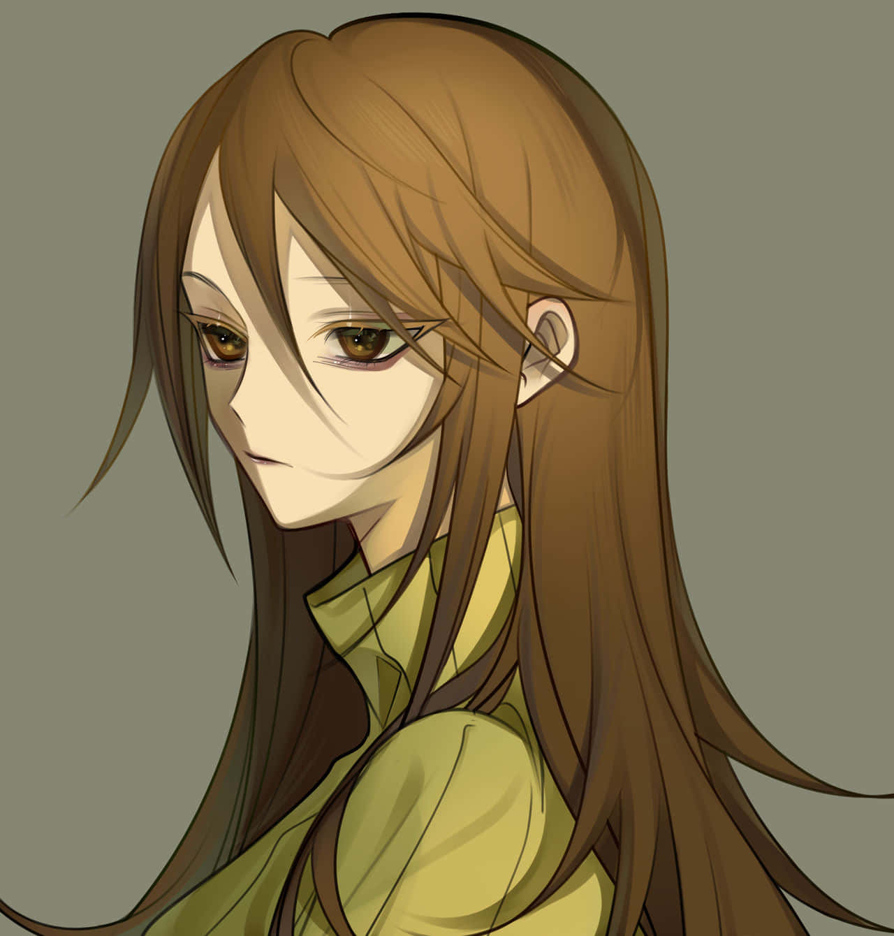 Namie Yagiri, muted green shirt, amber eyes, HD Phone Wallpaper