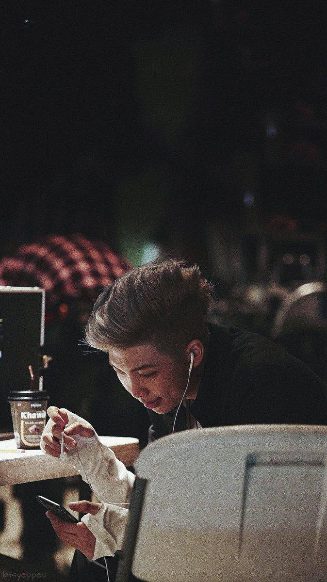 Namjoon, coffee shop, night, SD Phone Wallpaper