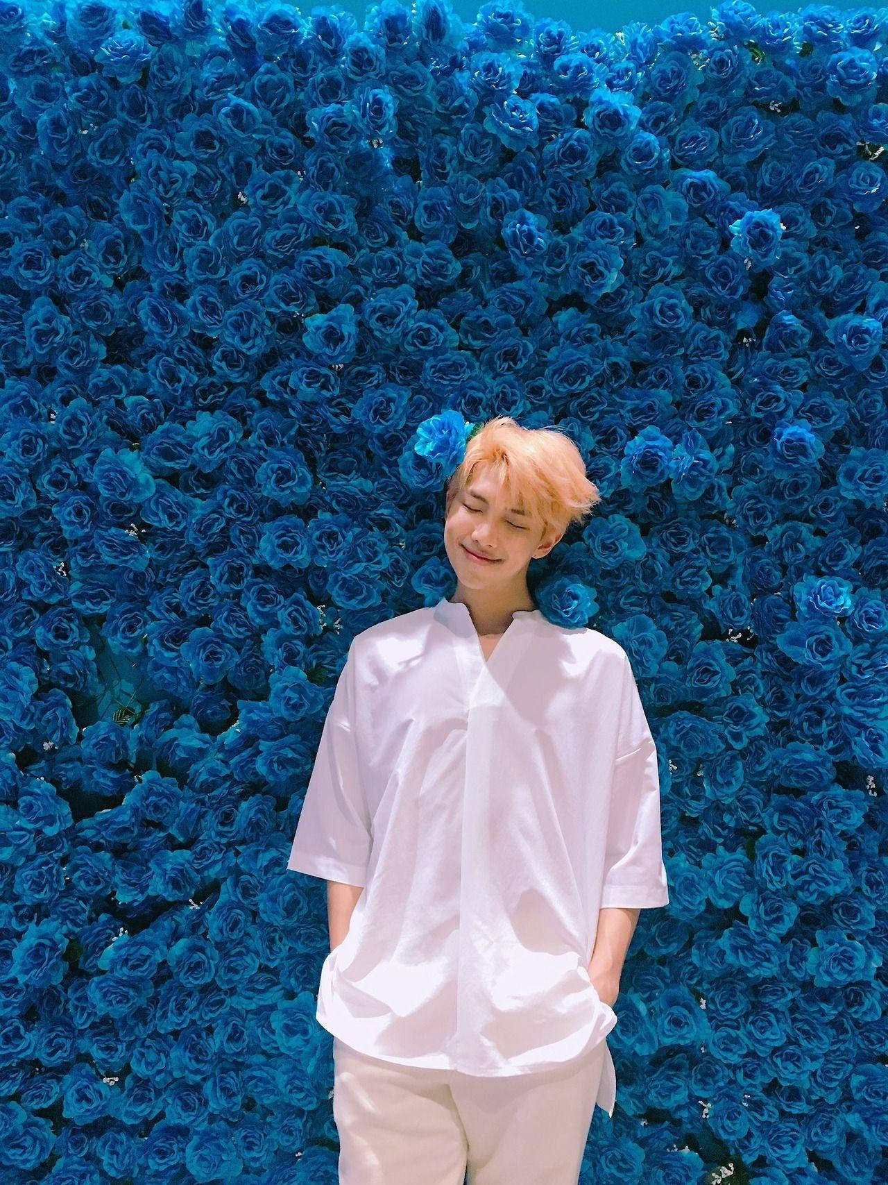 Namjoon, blue roses, vibrant blue roses, HD Phone Wallpaper