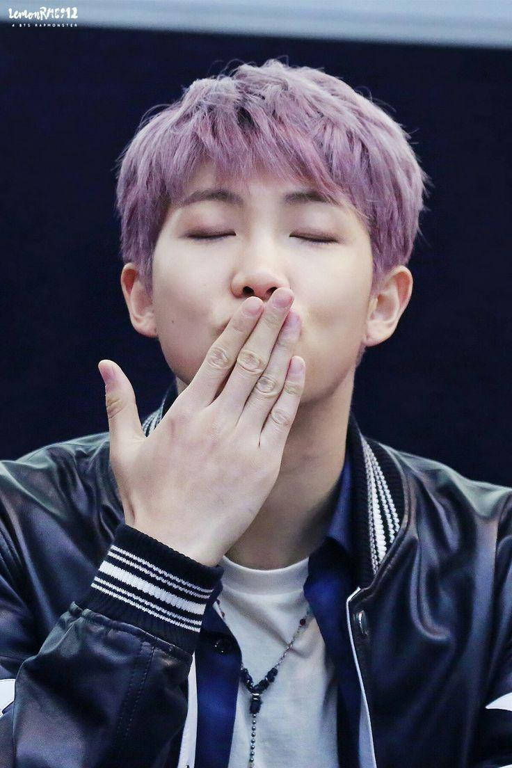Namjoon, vibrant purple hair, black bomber jacket, SD Phone Wallpaper