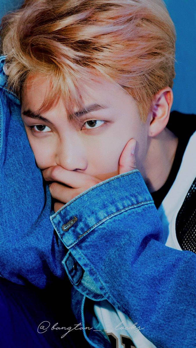 Denim Jacket, Namjoon, blonde hair, SD Phone Wallpaper