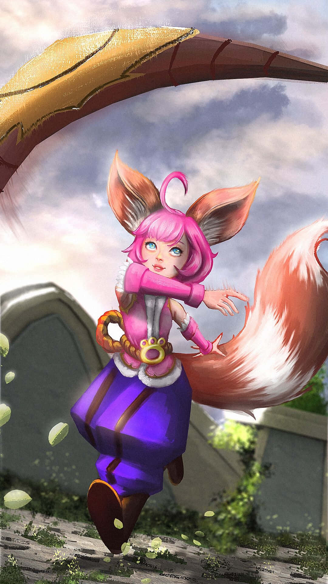 Nana Mobile Legends, pink-haired fox girl, purple pants, Full HD Phone Wallpaper