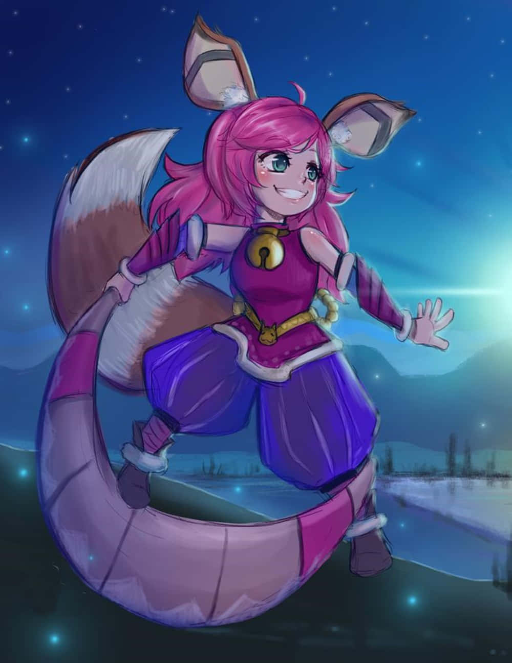 Nana Mobile Legends, pink-haired fox girl, long tail, HD Phone Wallpaper