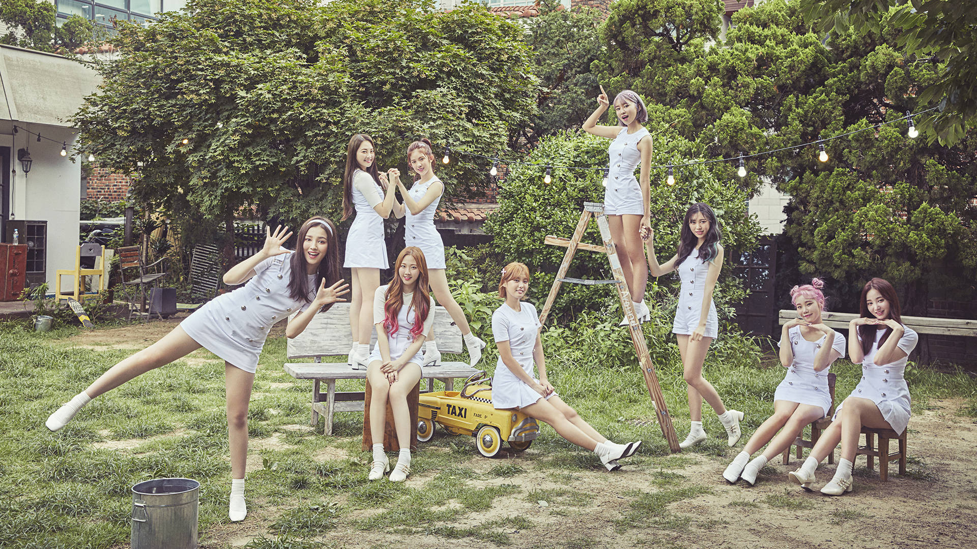 Nancy Momoland HD, white outfits, sunlit backyard, Full HD Desktop Wallpaper