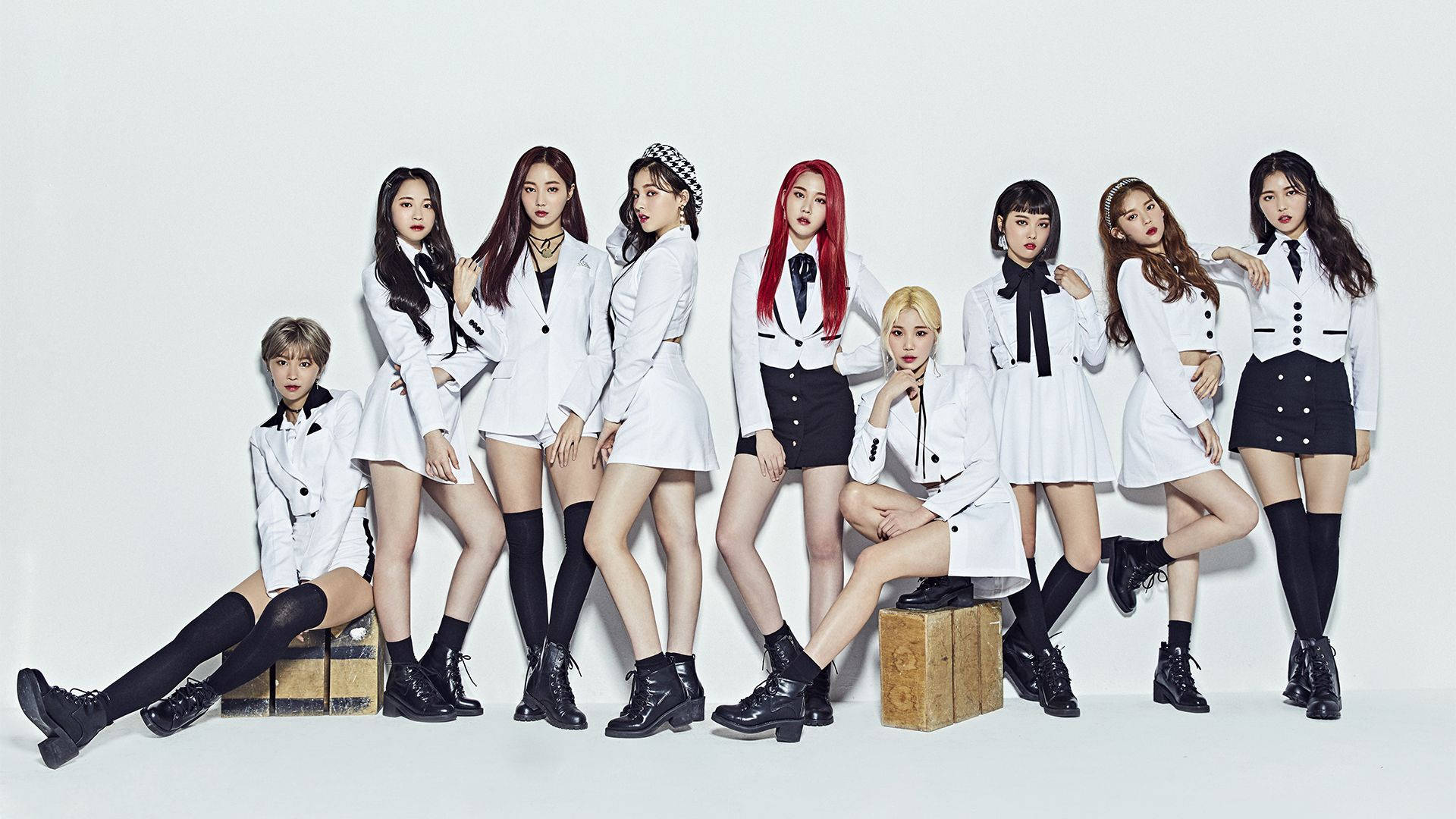 Nancy Momoland HD, white blazers, black skirts, Full HD Desktop Wallpaper