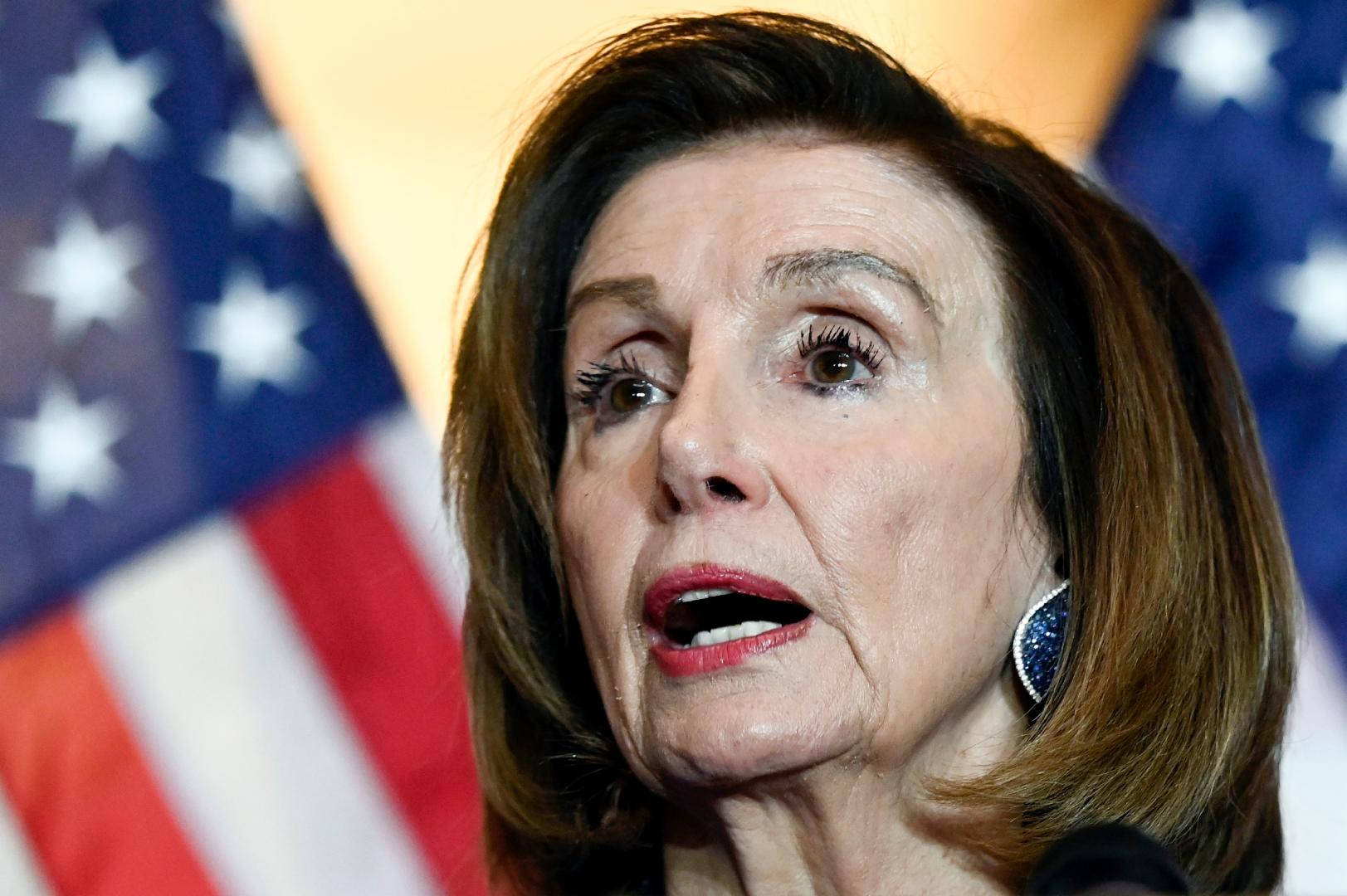 Nancy Pelosi, American flags, close-up, HD Desktop Wallpaper