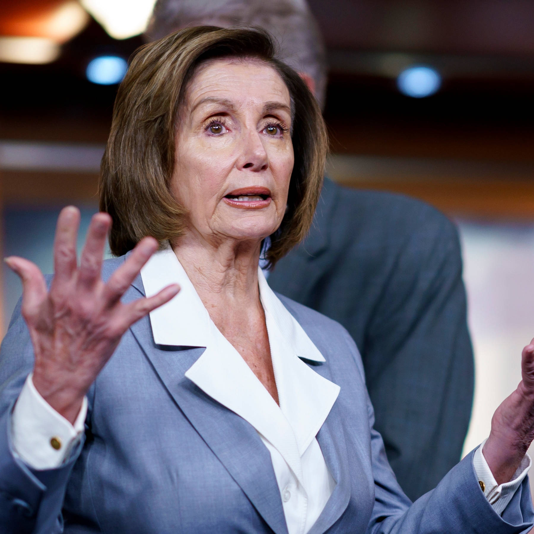 Nancy Pelosi, blue suit, white blouse, HD Desktop Wallpaper