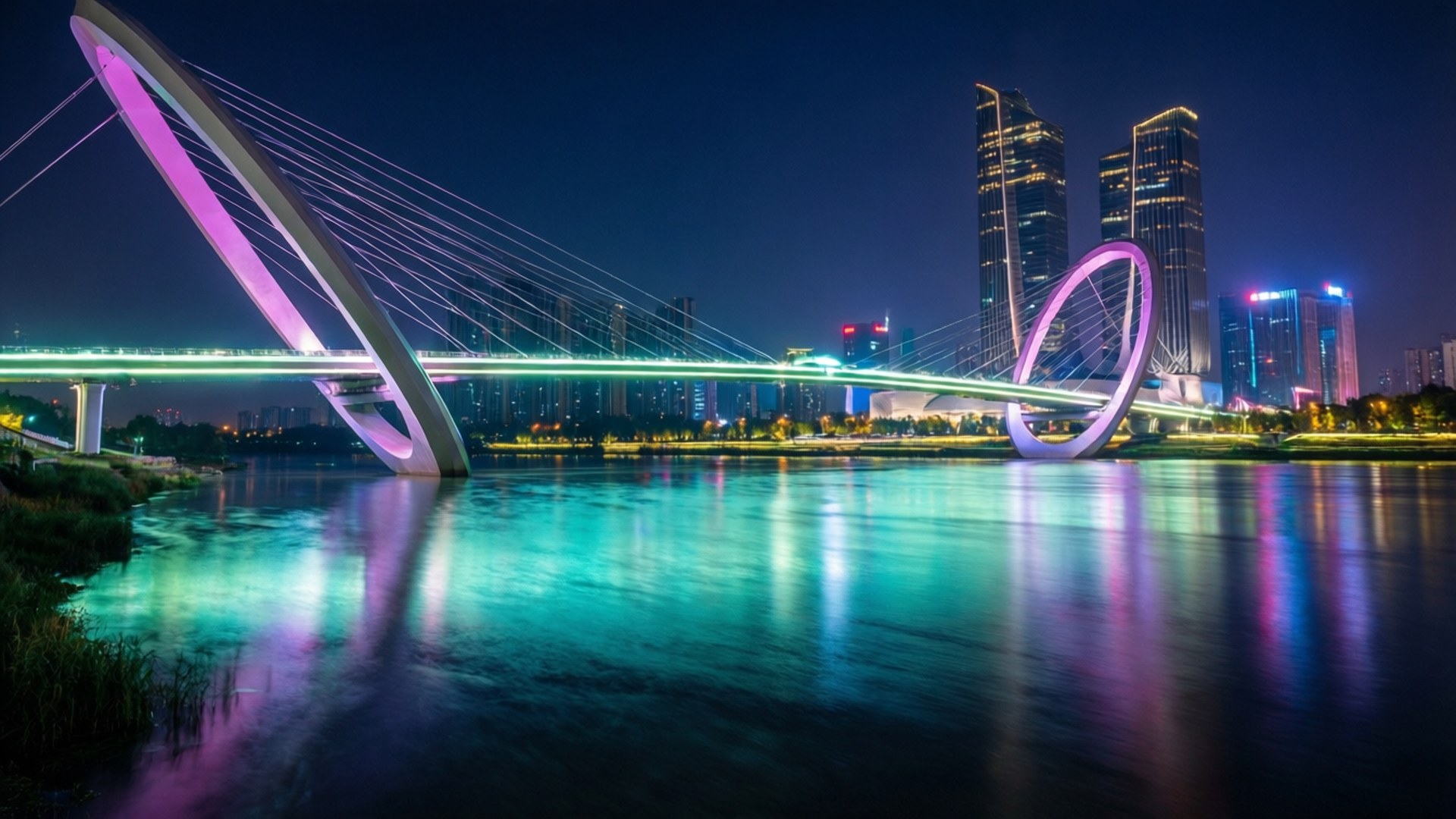 Nanjing Eye, night, pink, Full HD Desktop Wallpaper