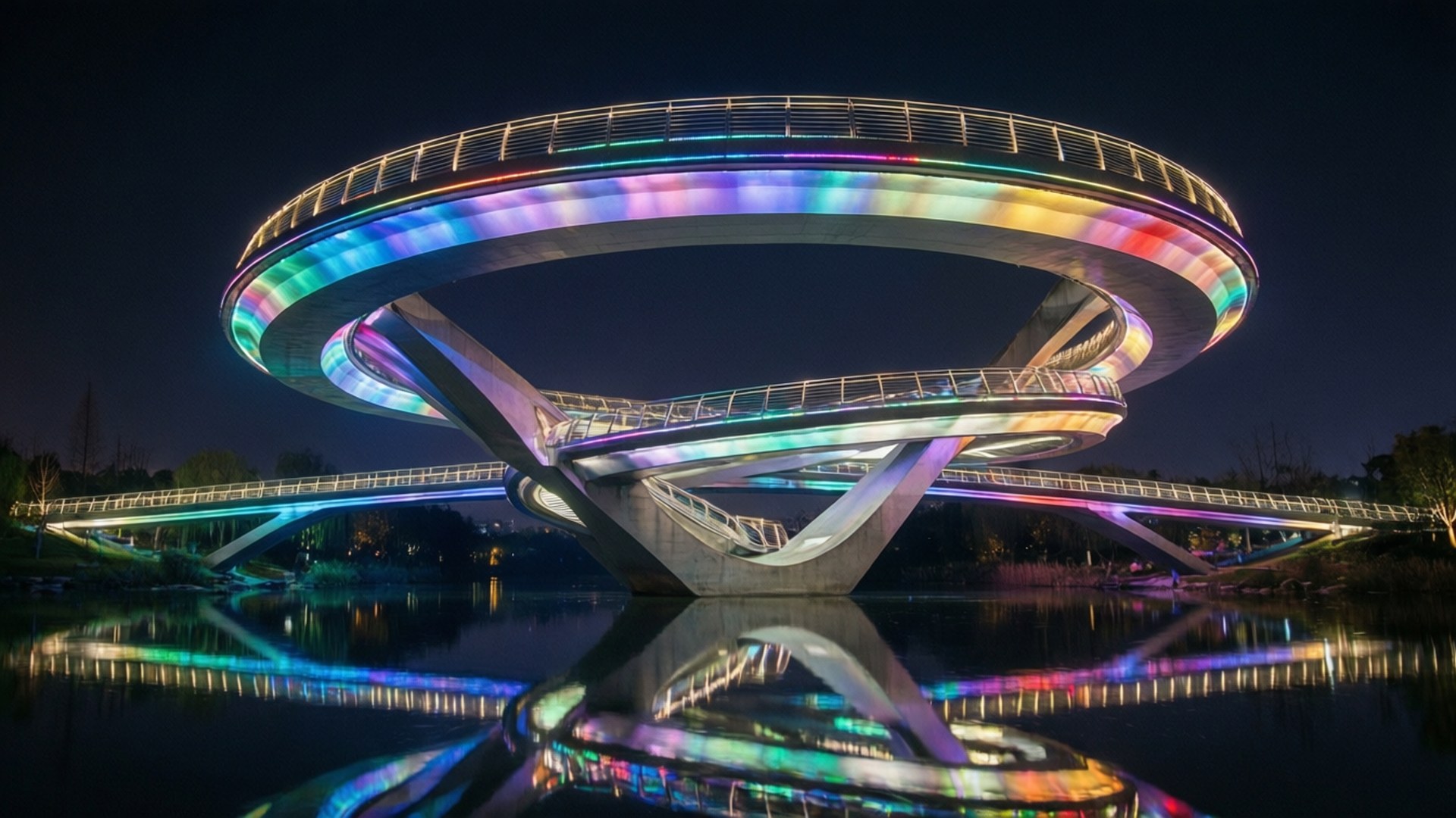 Nanjing Eye, night, rainbow lights, Full HD Desktop Wallpaper