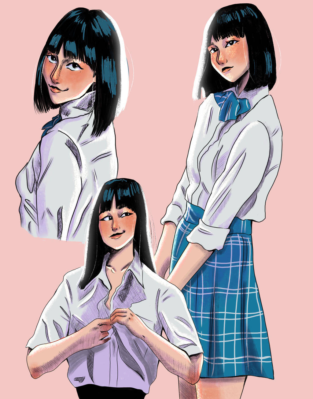 Nanno, colored style art, anime-style schoolgirls, HD Phone Wallpaper