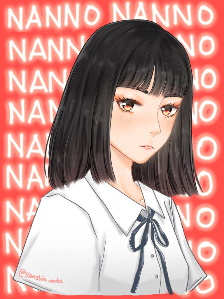 Nanno, anime style art, black bob hair, SD Phone Wallpaper