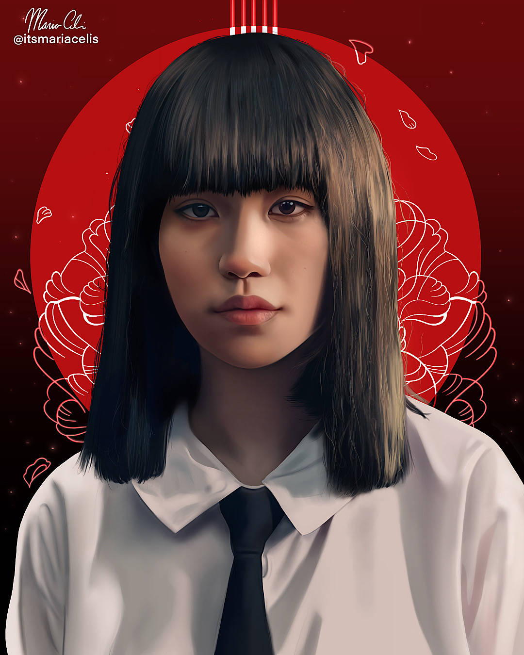 Nanno, realistic red digital, dark bob hair, HD Phone Wallpaper