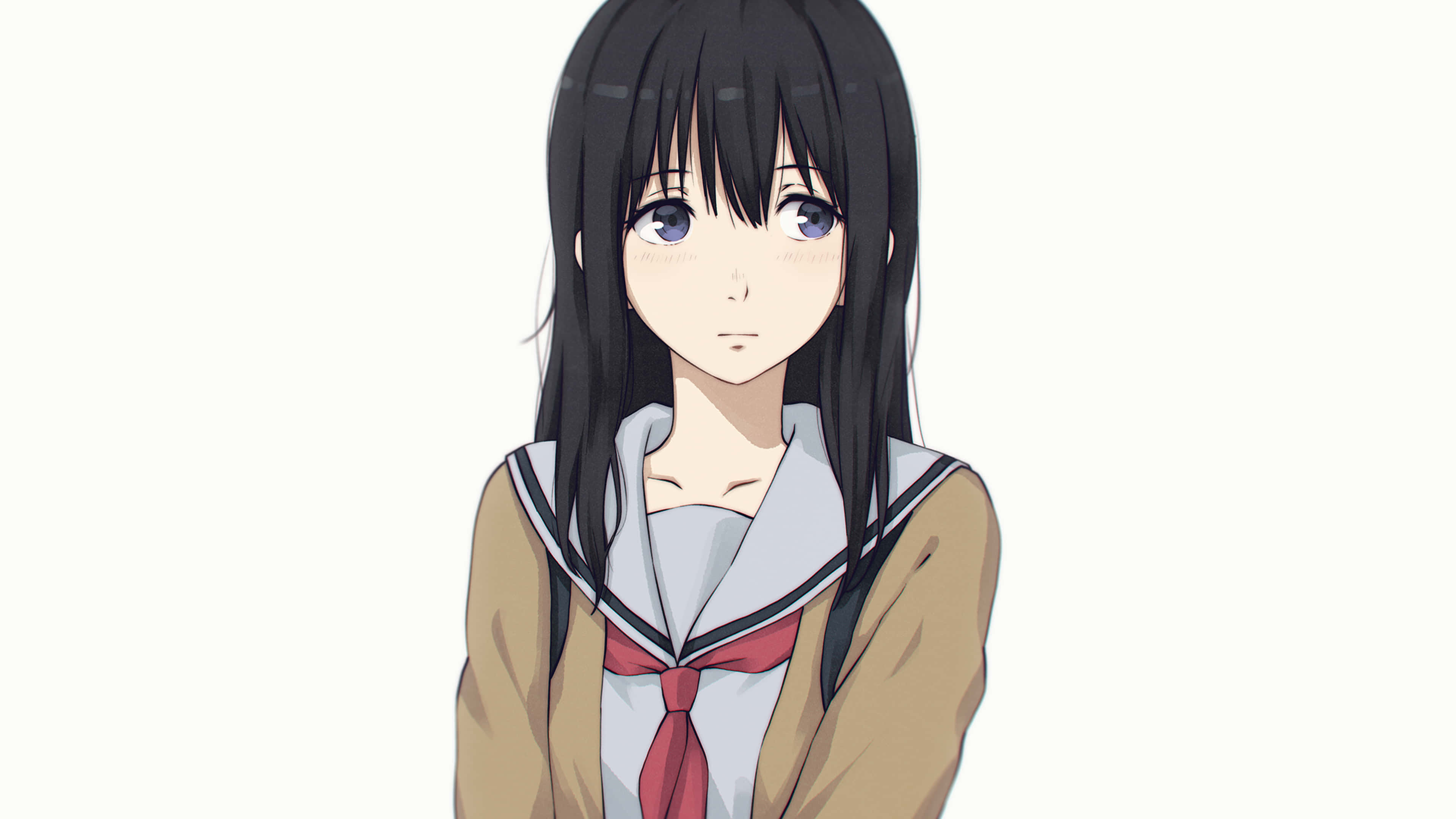 Naoka Ueno, long black hair, blue eyes, 4K Desktop Wallpaper