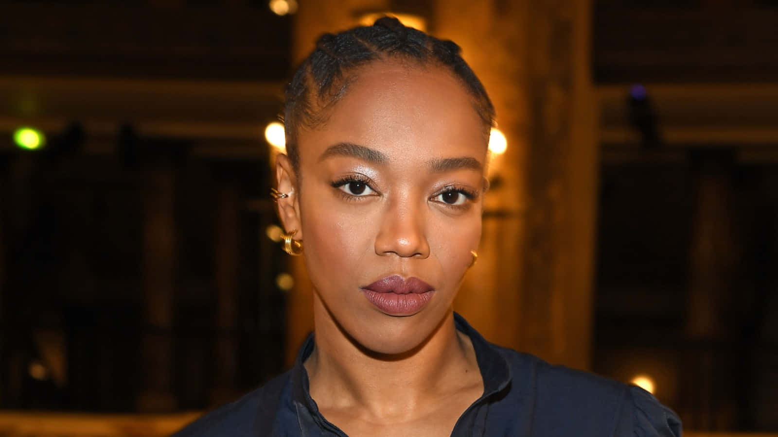 Naomi Ackie, braided hair, gold earrings, HD Desktop Wallpaper