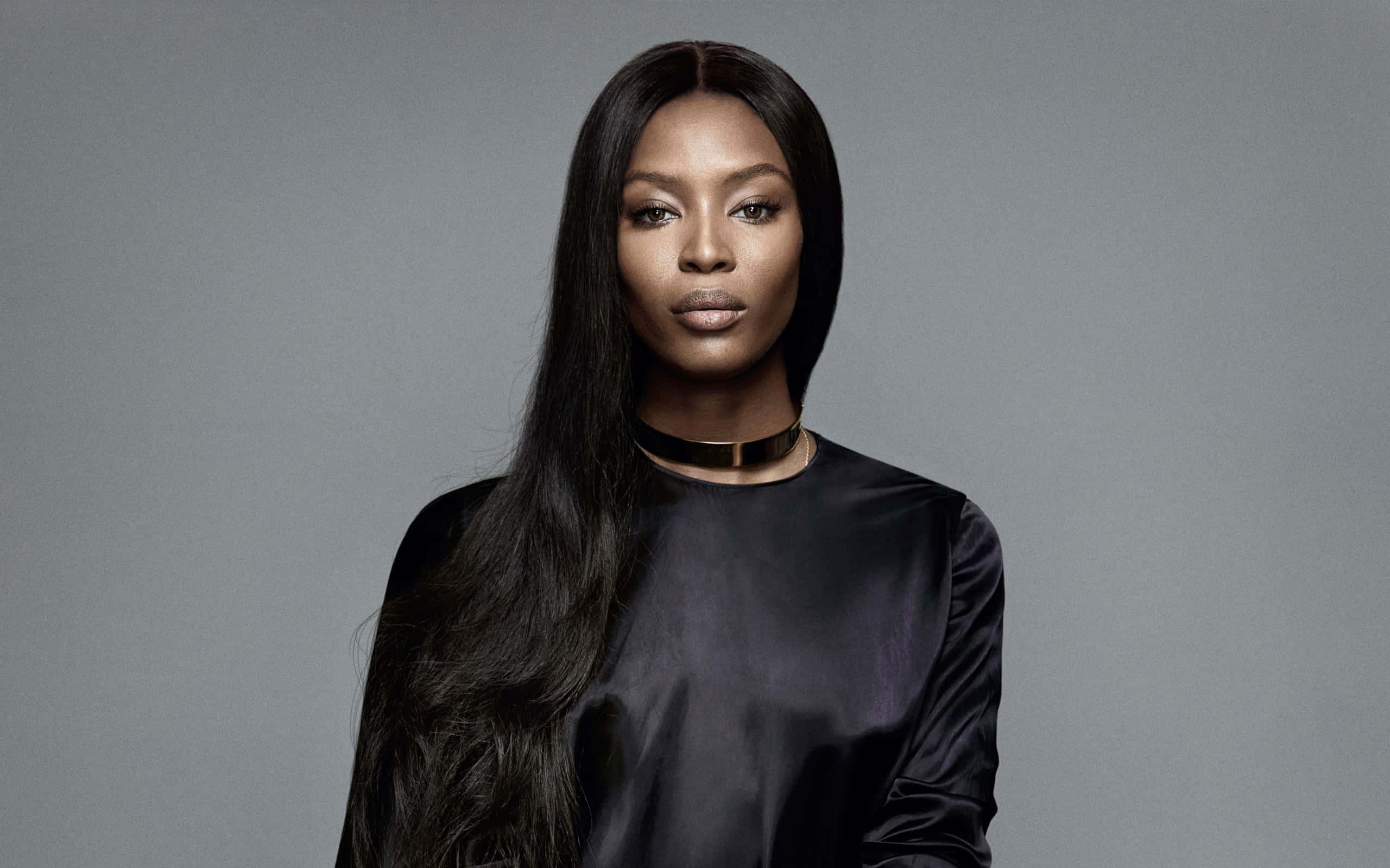 Naomi Campbell, black top, choker, 2K Desktop Wallpaper