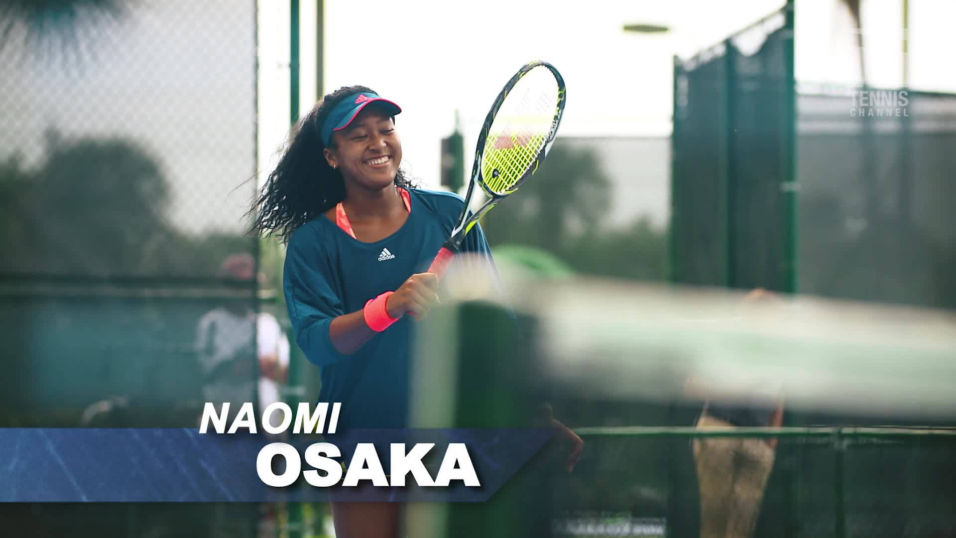 Naomi Osaka, tennis court, sunlit, Full HD Desktop Wallpaper