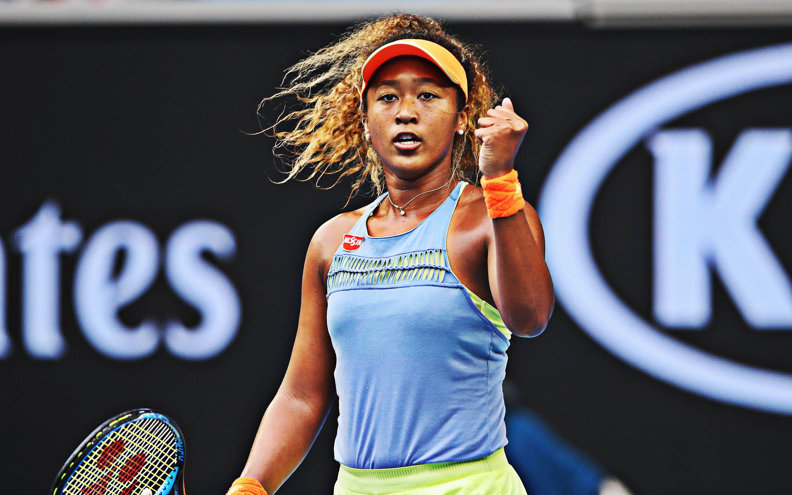 Naomi Osaka, fist pump pose, tennis player, 2K Desktop Wallpaper