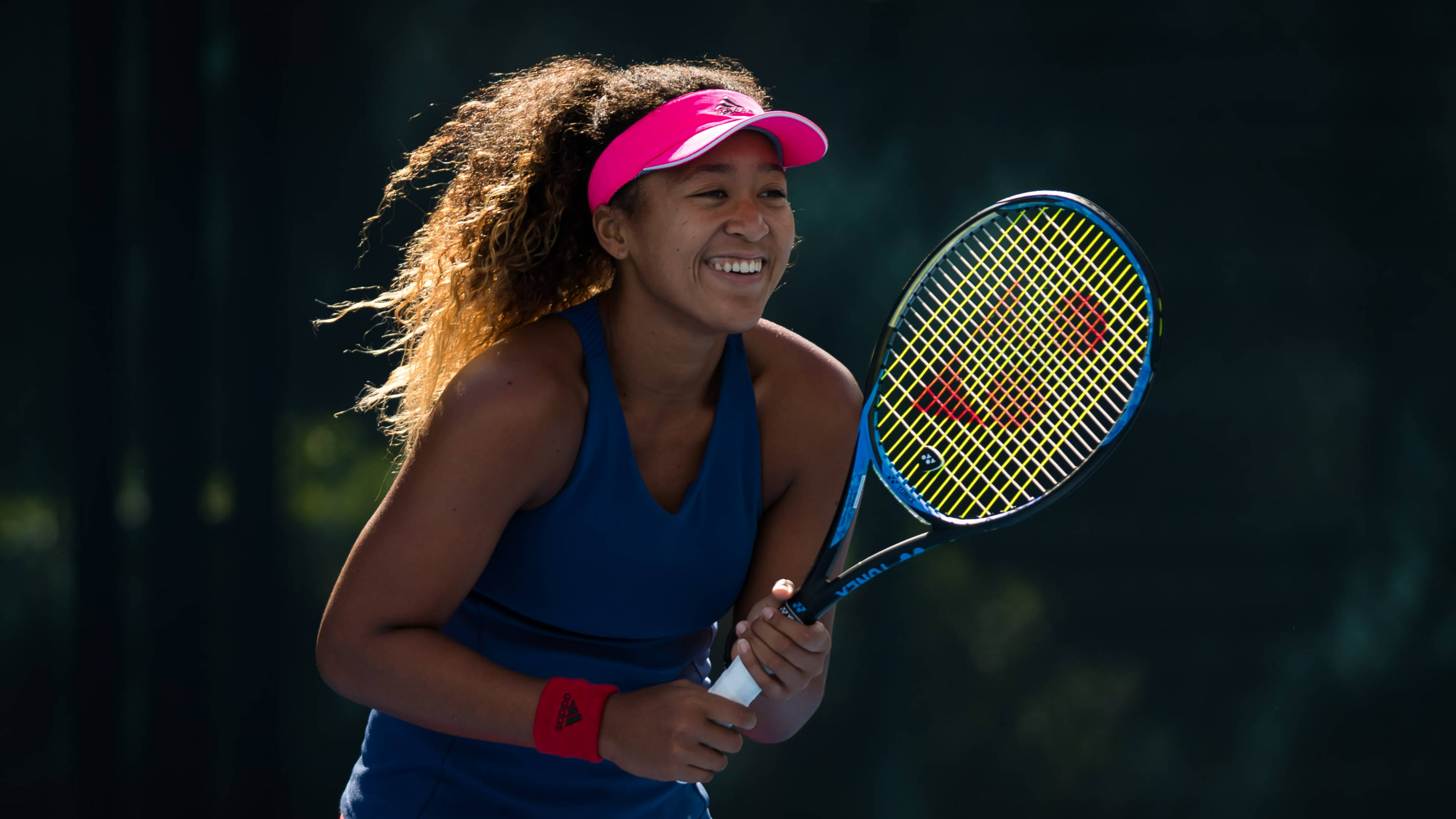 Naomi Osaka, curly hair, pink visor, 4K Desktop Wallpaper