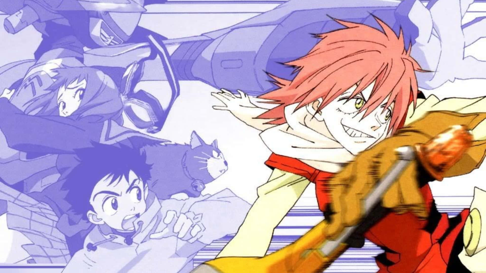Naota Nandaba, red-haired protagonist, glowing weapon, Full HD Desktop Wallpaper