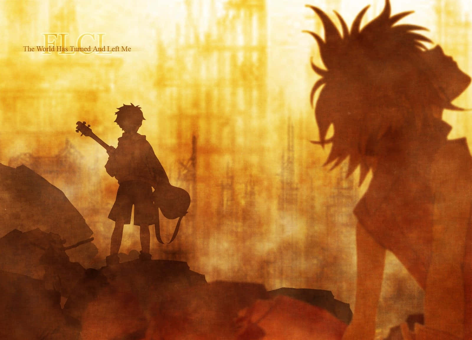 Naota Nandaba, guitar, silhouetted anime characters, HD Desktop Wallpaper