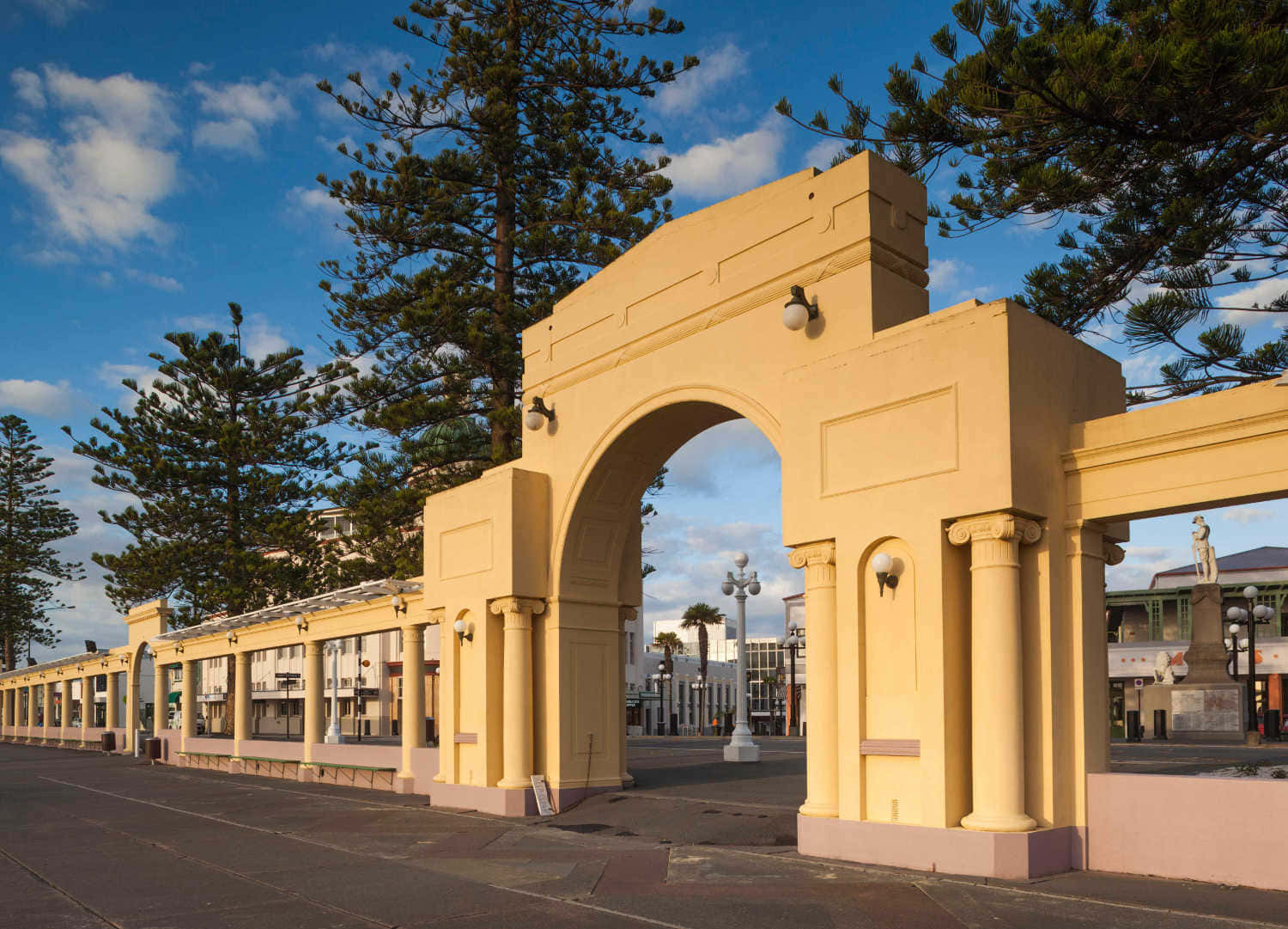 Napier, yellow archway, classical columns, HD Desktop Wallpaper