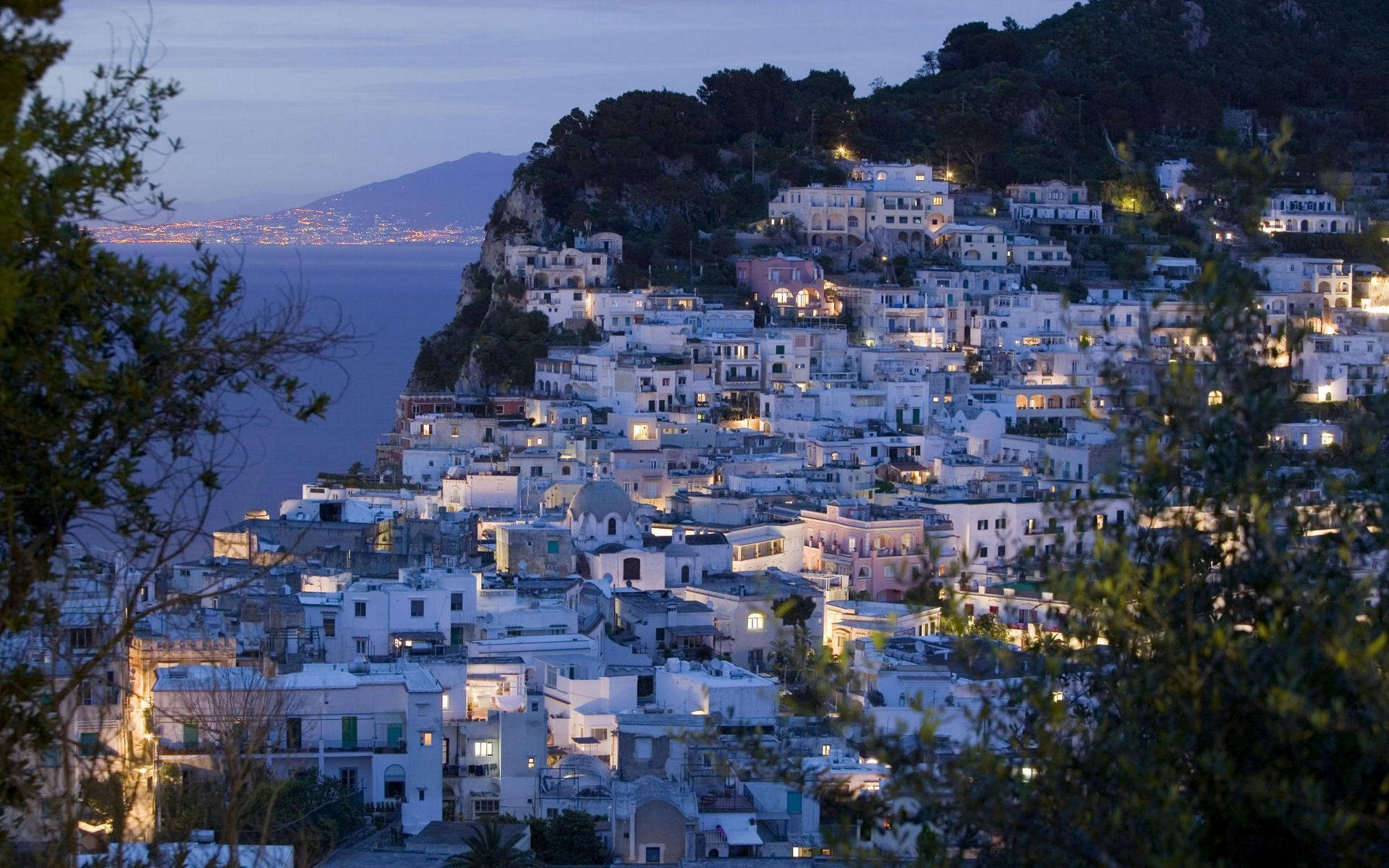 Naples, white houses, cliffside village, Full HD Desktop Wallpaper