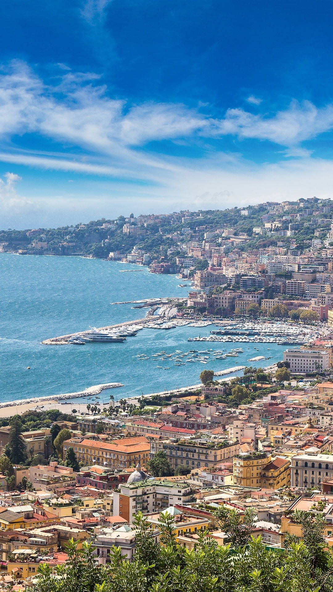 Naples, terracotta-roofed buildings, turquoise bay, Full HD Phone Wallpaper