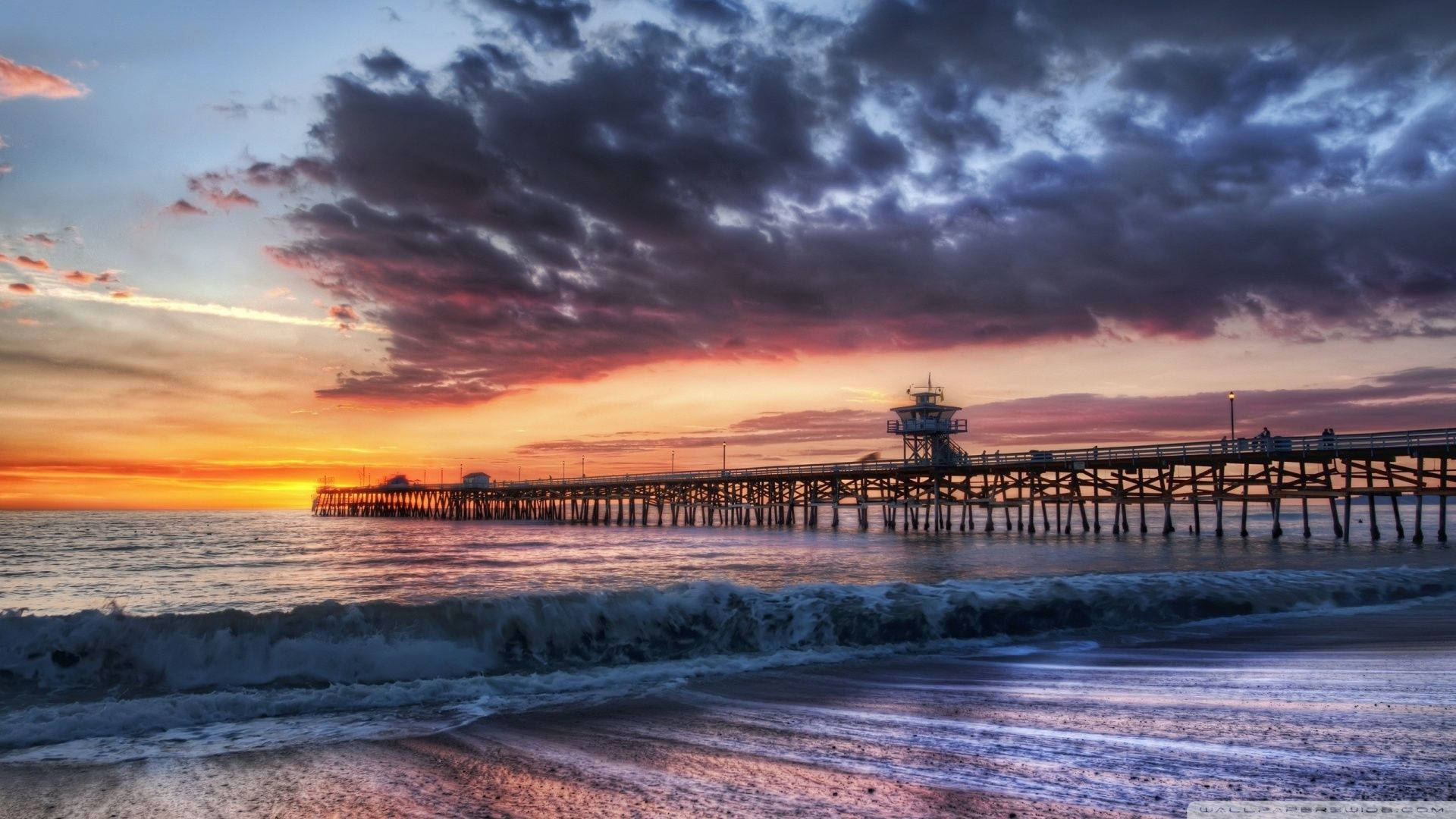 Naples, seashore, wooden pier, Full HD Desktop Wallpaper