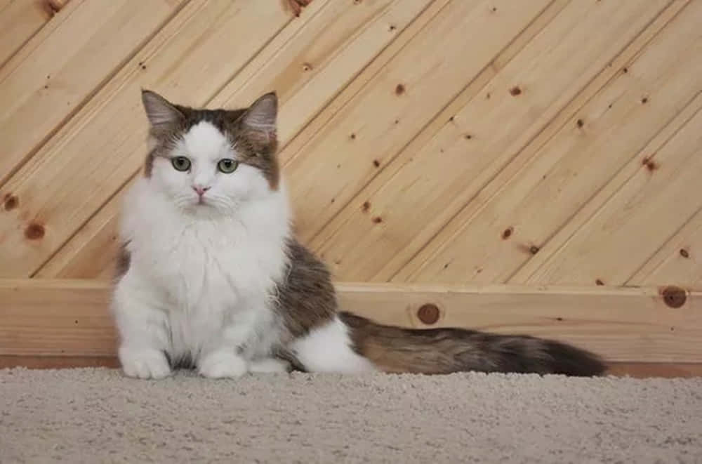 Napoleon Cat, beige carpet, light wood-paneled wall, SD Desktop Wallpaper