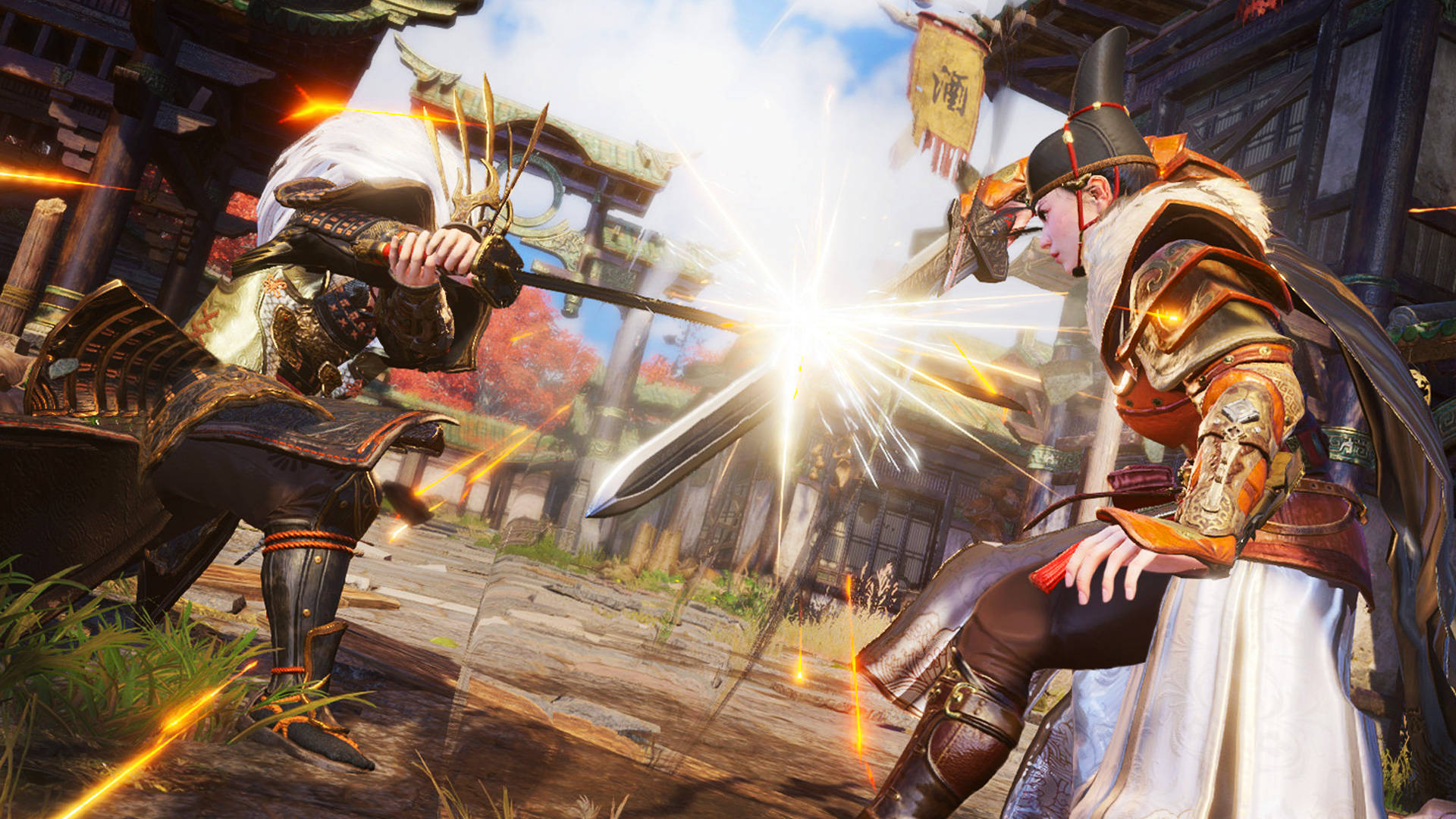 Naraka Bladepoint, samurai, Japanese village street, Full HD Desktop Wallpaper