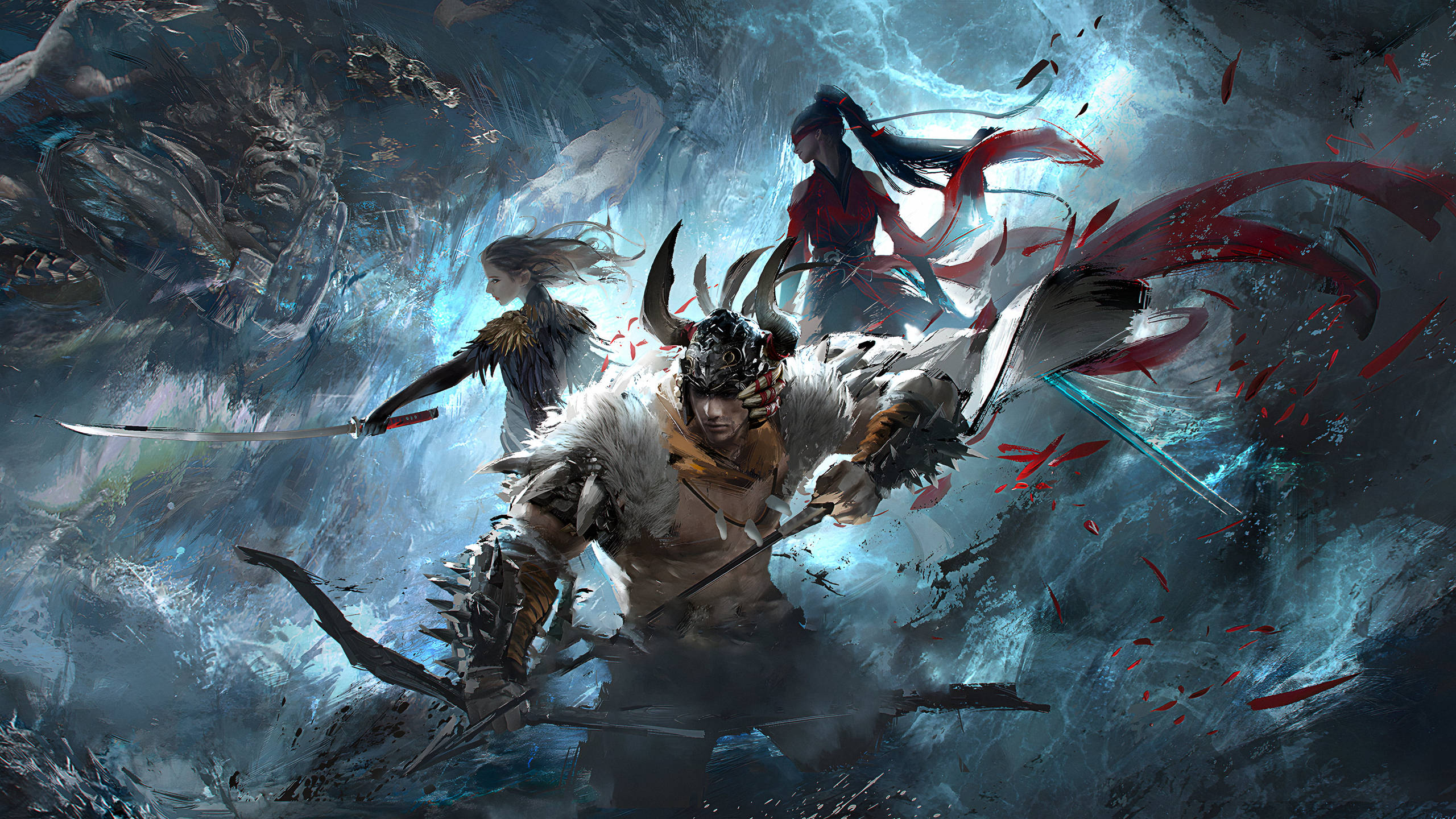 Naraka Bladepoint, Pastel Cover, stormy icy cavern, 2K Desktop Wallpaper