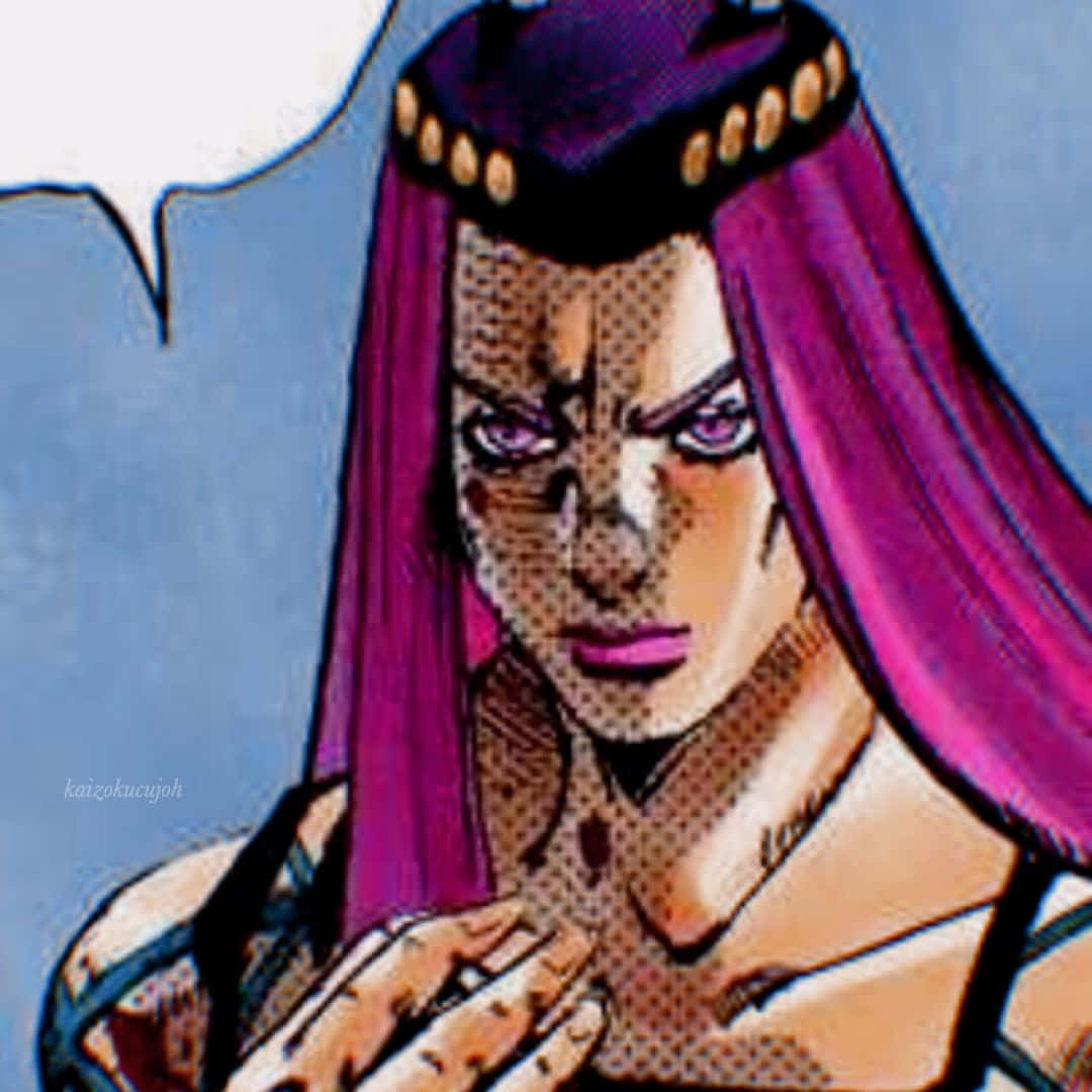 Narciso Anasui, vibrant purple hair, intense gaze, SD Desktop Wallpaper