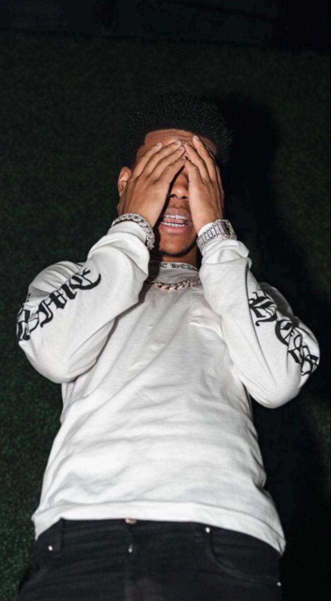 Nardo Wick, white longsleeve, dark background, SD Phone Wallpaper