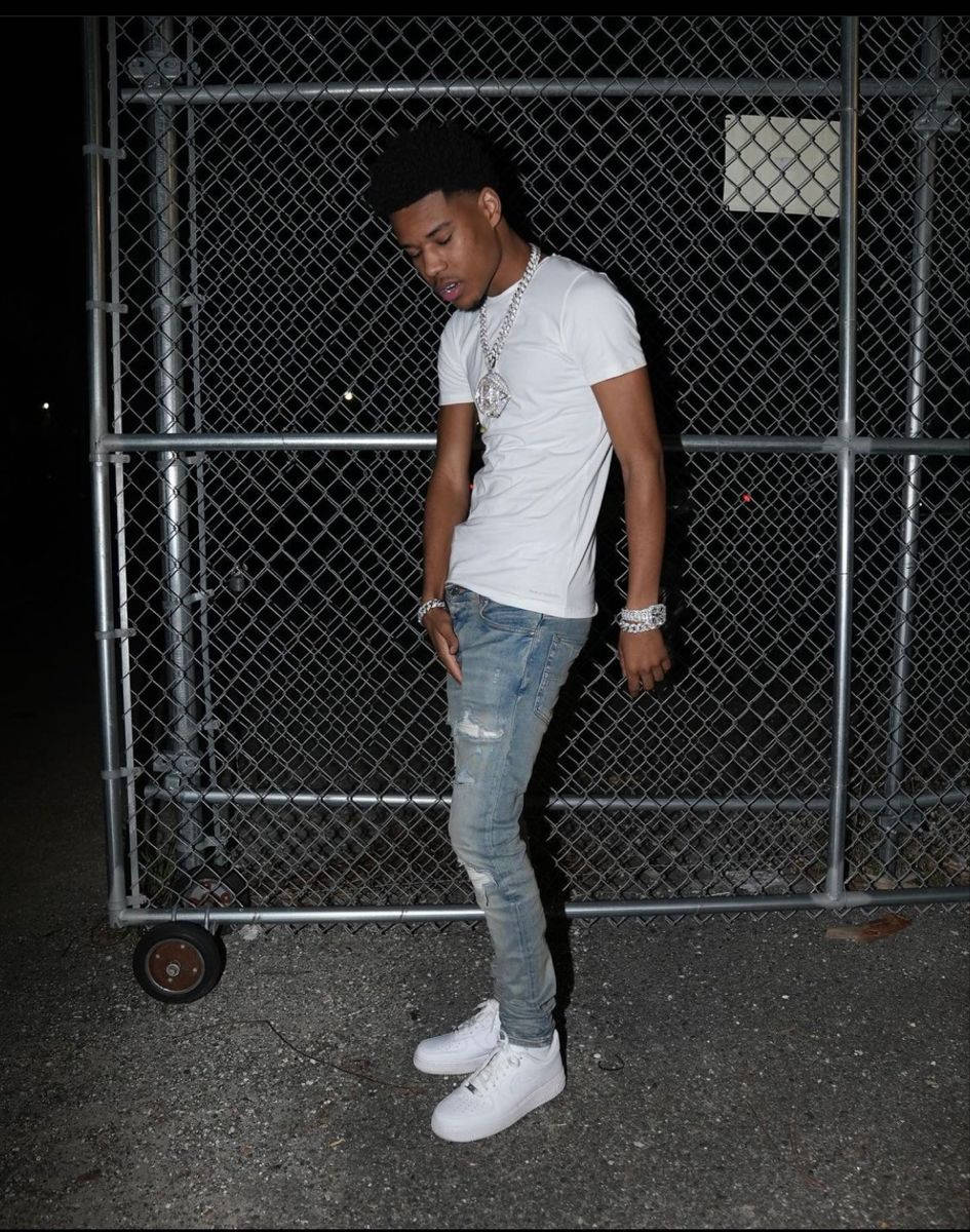 Nardo Wick, white t-shirt, ripped jeans, SD Phone Wallpaper