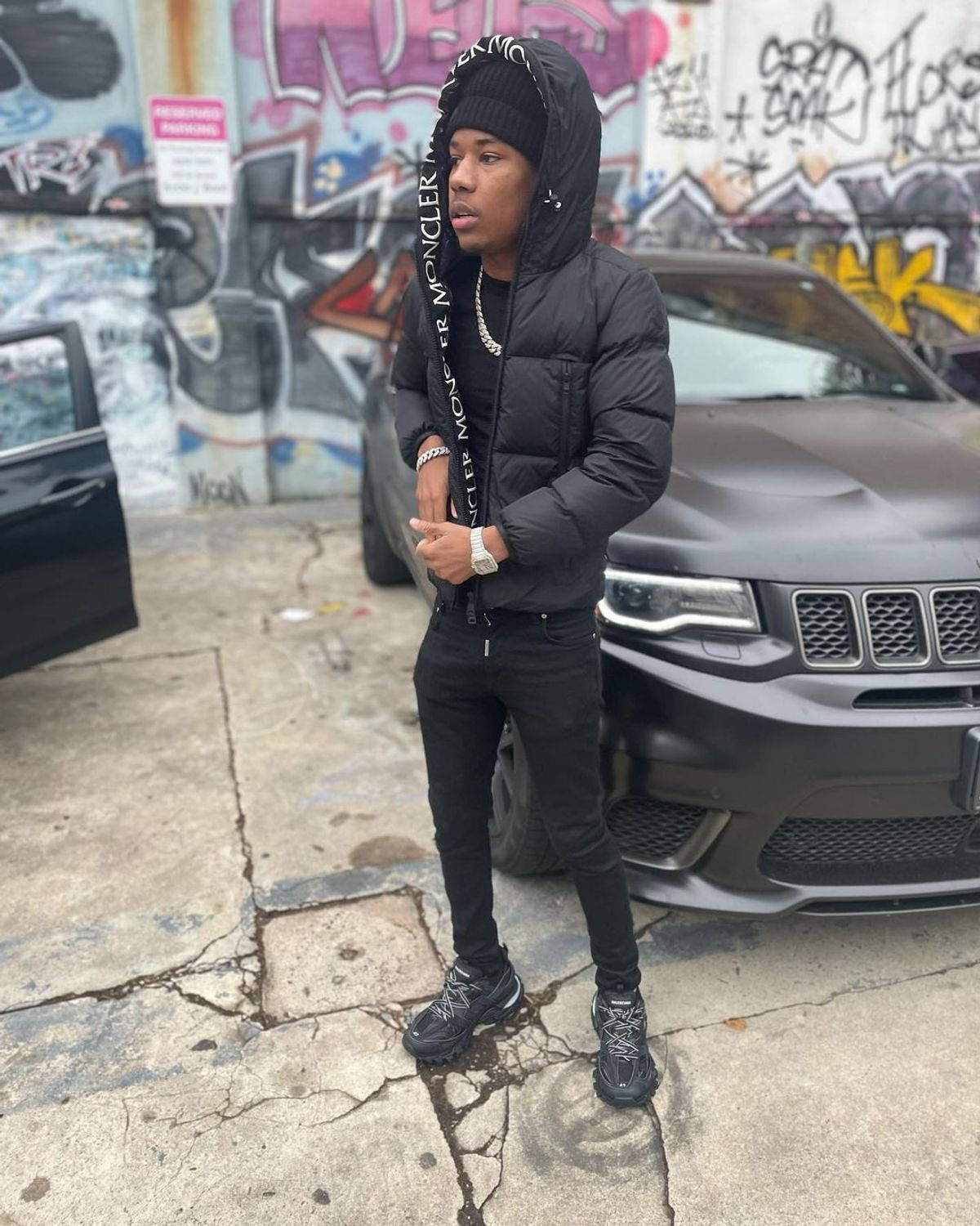 Nardo Wick, black Moncler puffer jacket, beanie, HD Phone Wallpaper