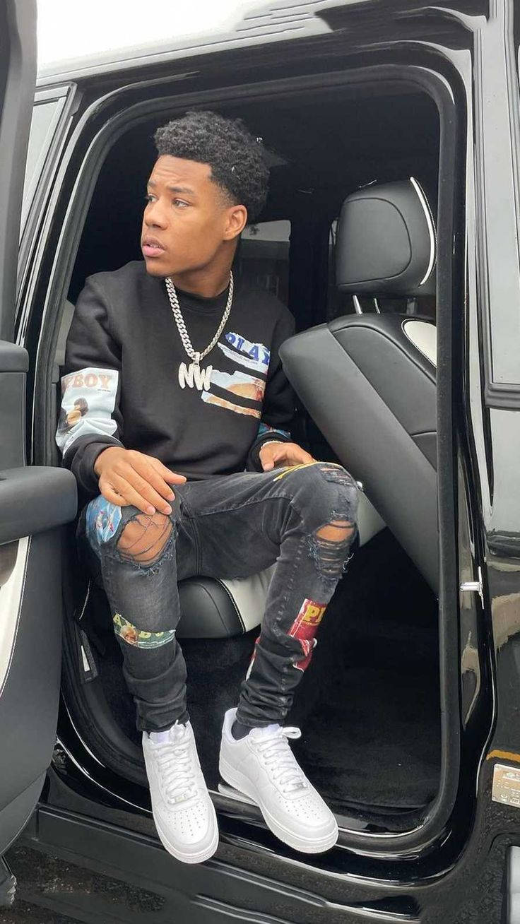 Nardo Wick, black luxury SUV, ripped jeans, HD Phone Wallpaper
