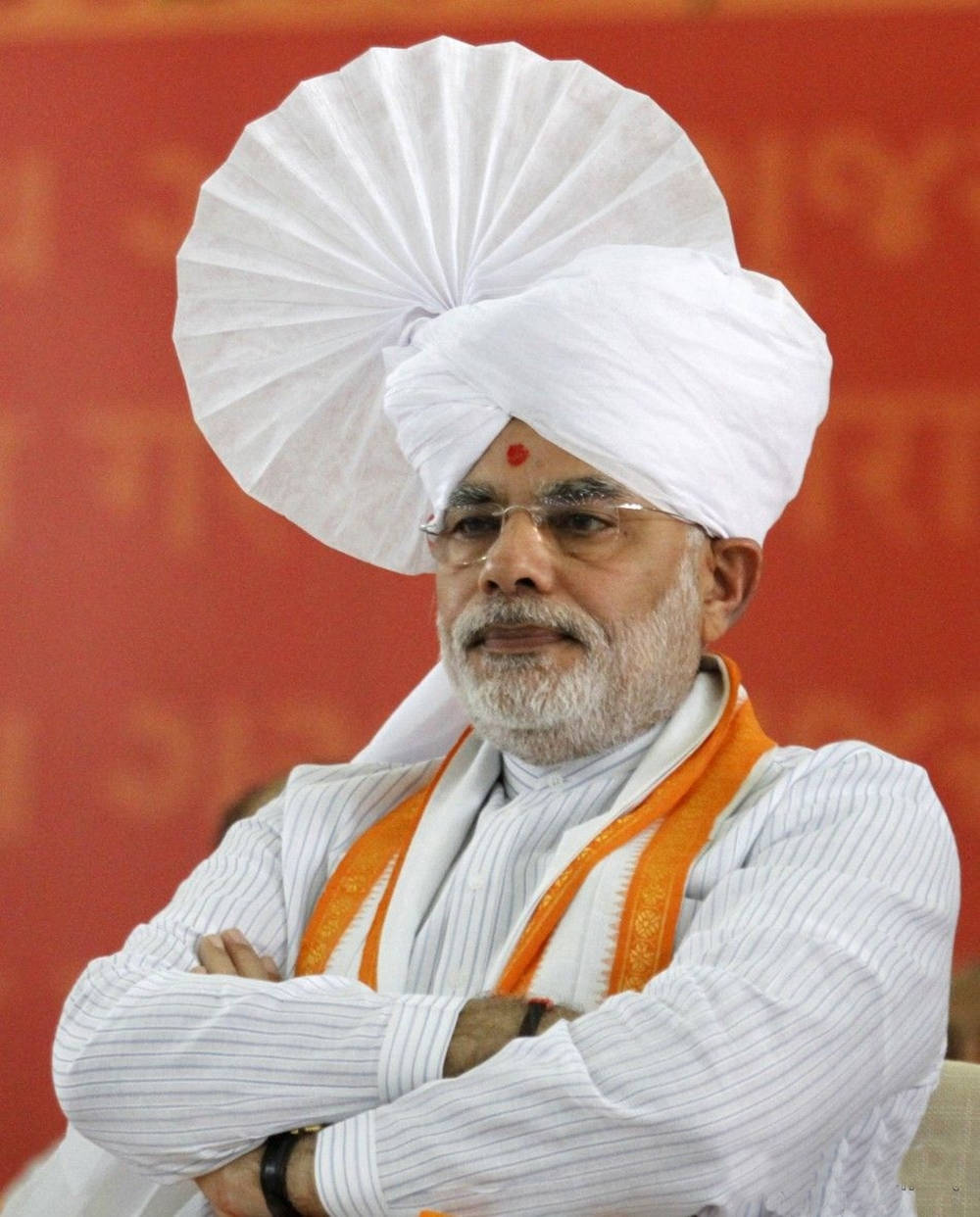 Narendra Modi, white turban, orange scarf, SD Phone Wallpaper