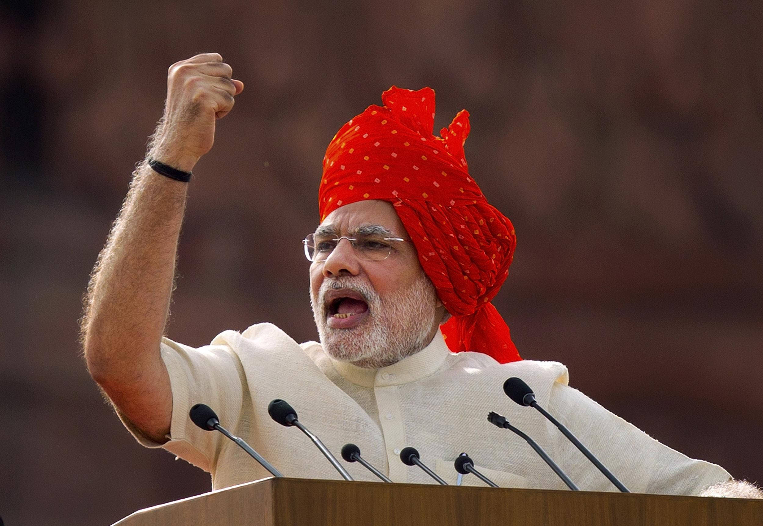 Narendra Modi, red turban, glasses, Full HD Desktop Wallpaper