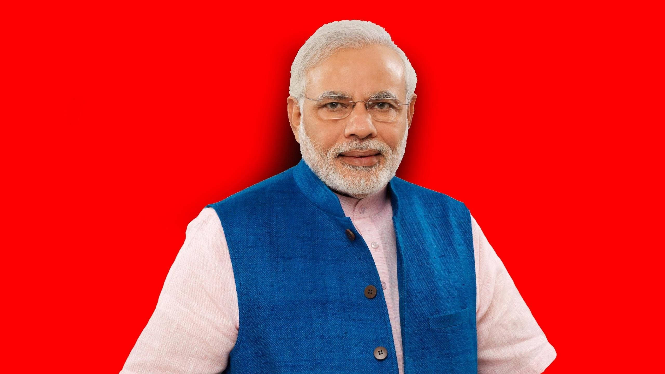 Narendra Modi, red background, white hair, 2K Desktop Wallpaper