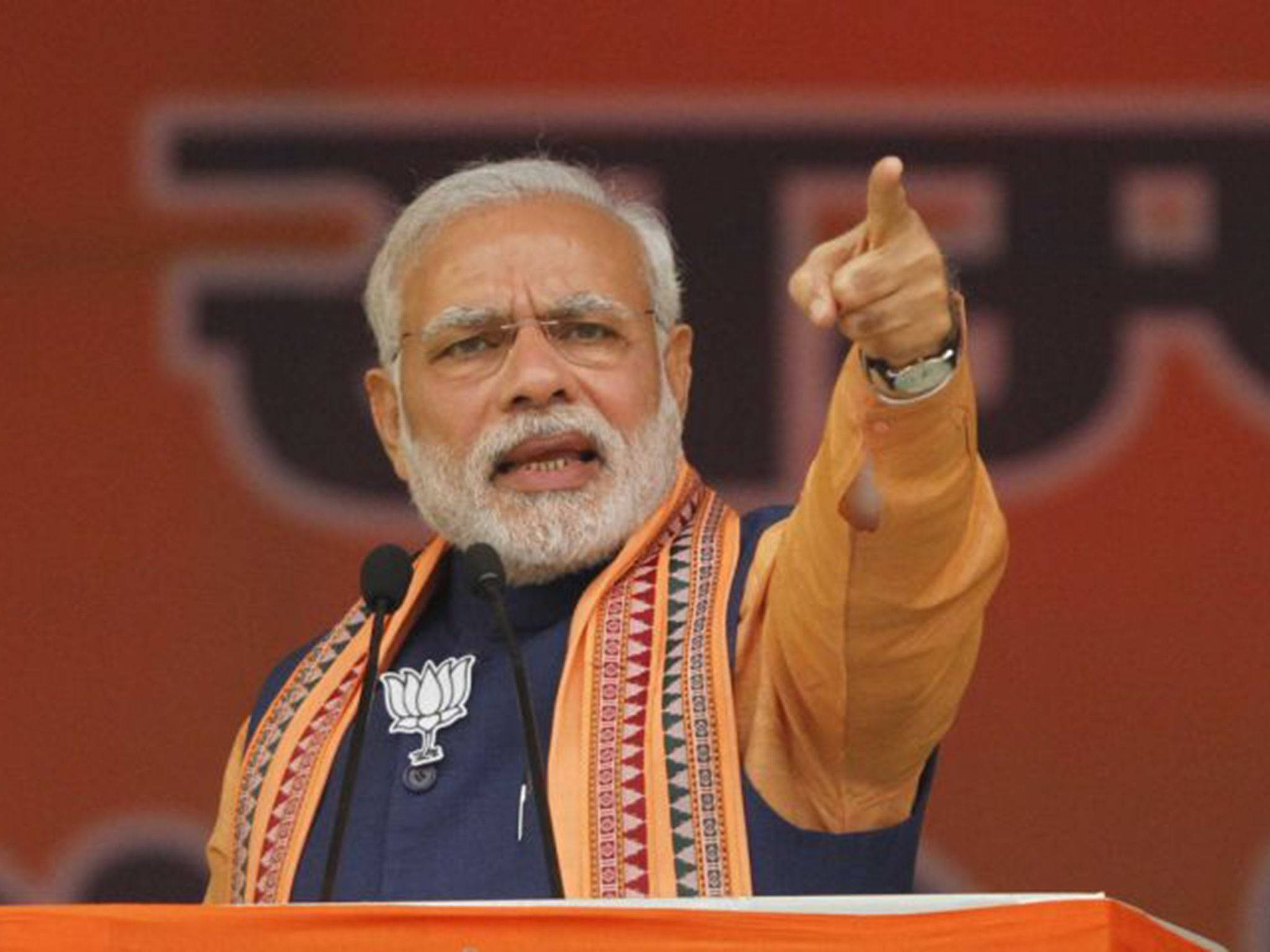 Narendra Modi, pulpit, microphones, Full HD Desktop Wallpaper