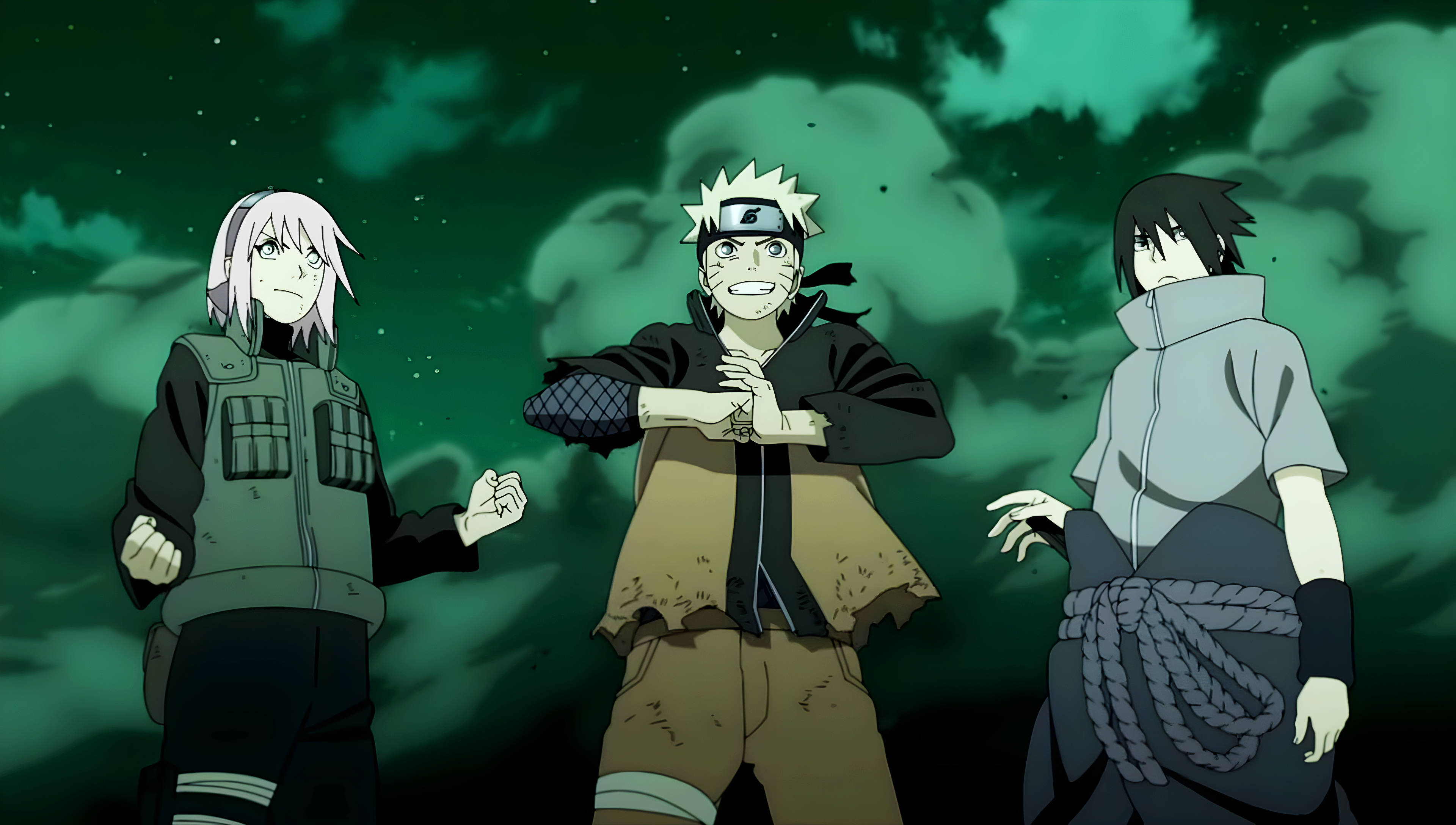 Naruto 4K PC, Team 7, stormy green sky, 4K Desktop Wallpaper