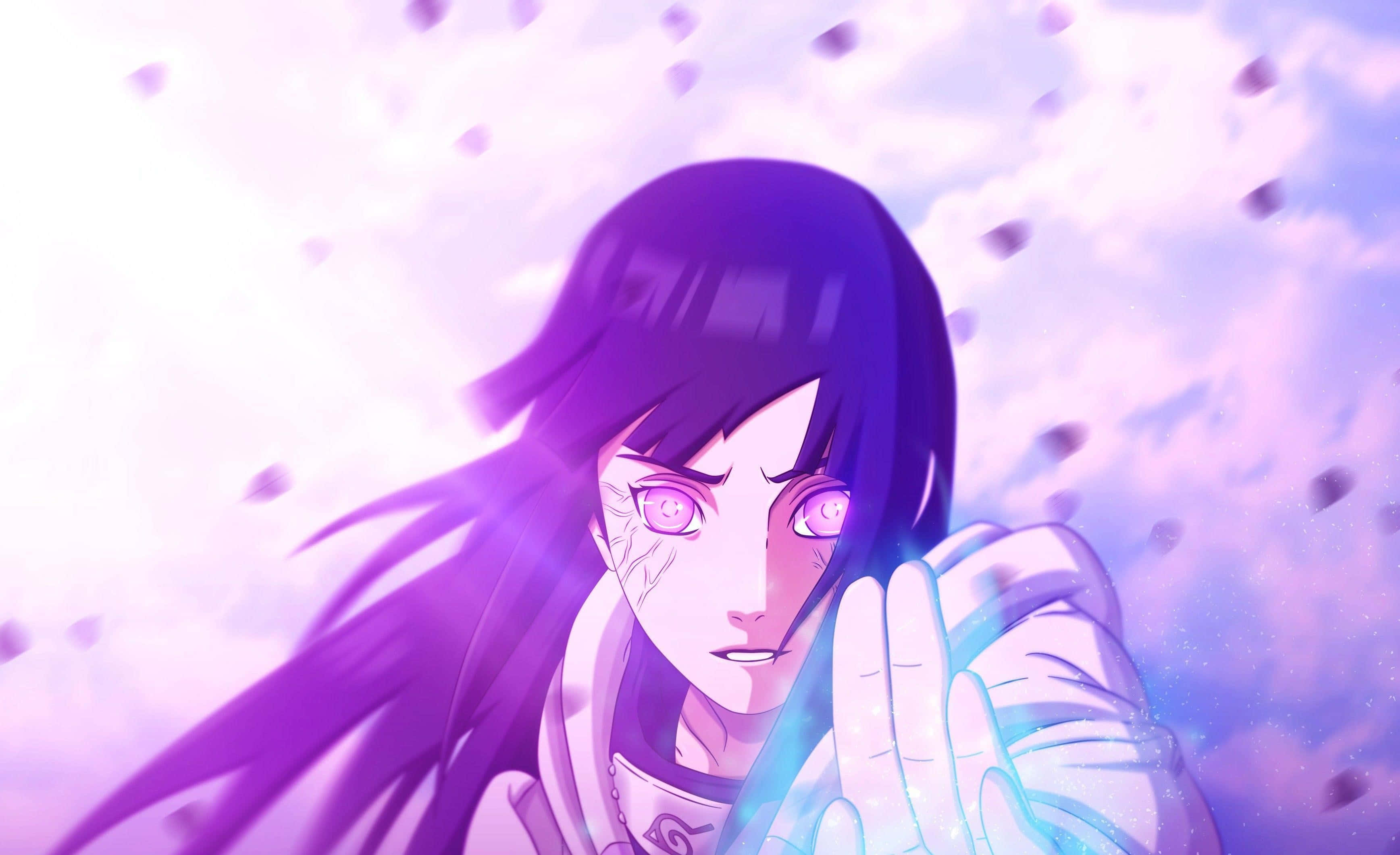 Naruto, purple-haired anime girl, glowing pink eyes, 2K Desktop Wallpaper