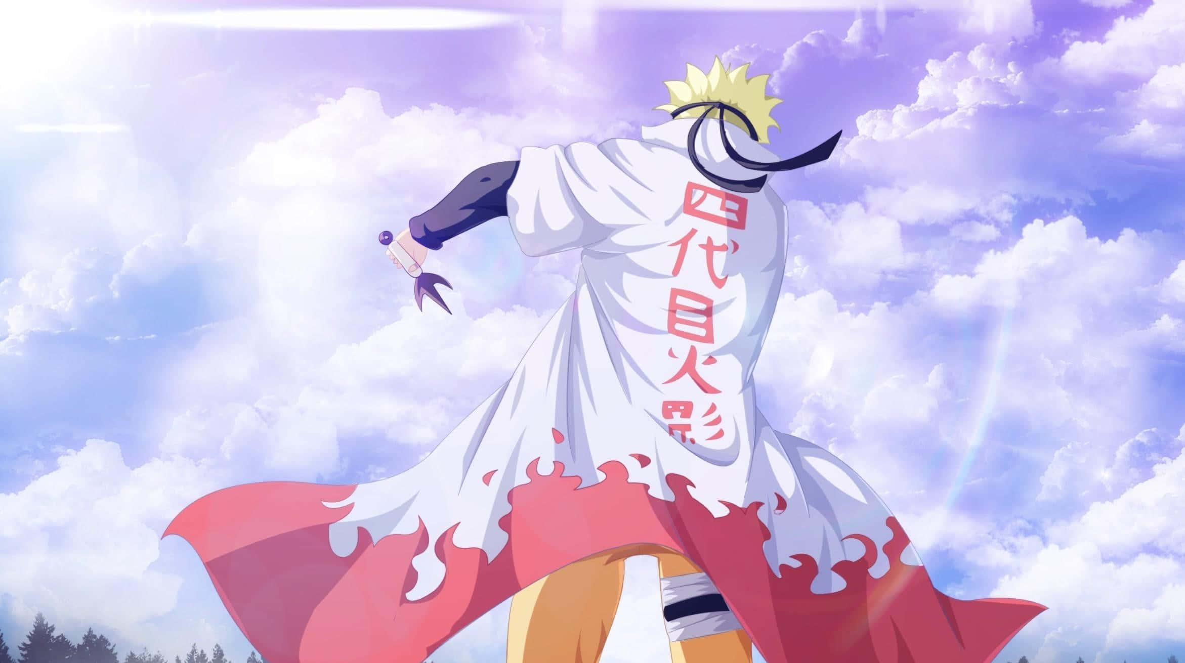 Naruto, white cloak, red flame design, Full HD Desktop Wallpaper