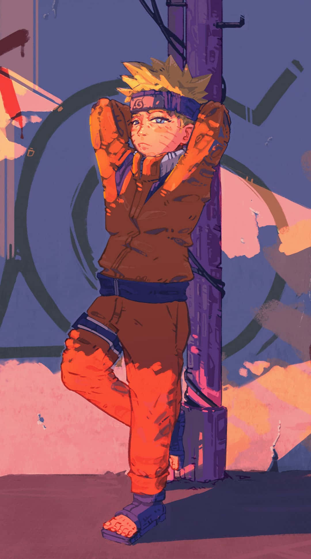 Naruto Aesthetic Phone, spiky blonde hair, purple pole, Full HD Phone Wallpaper