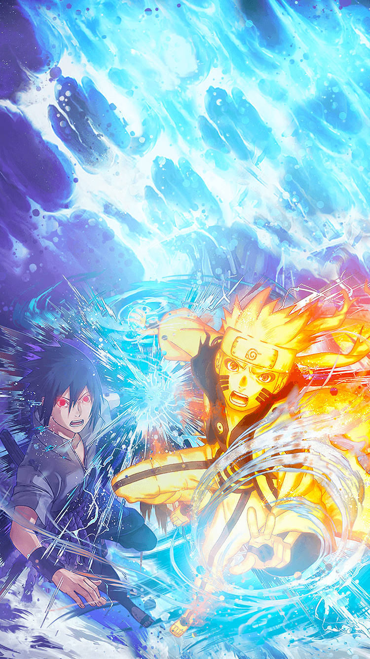 Naruto, blue and gold chakra energy, cosmic backdrop, HD Phone Wallpaper