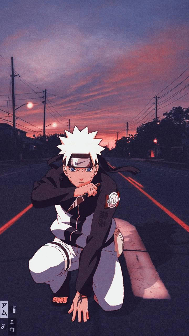 Naruto, empty street, sunset, HD Phone Wallpaper
