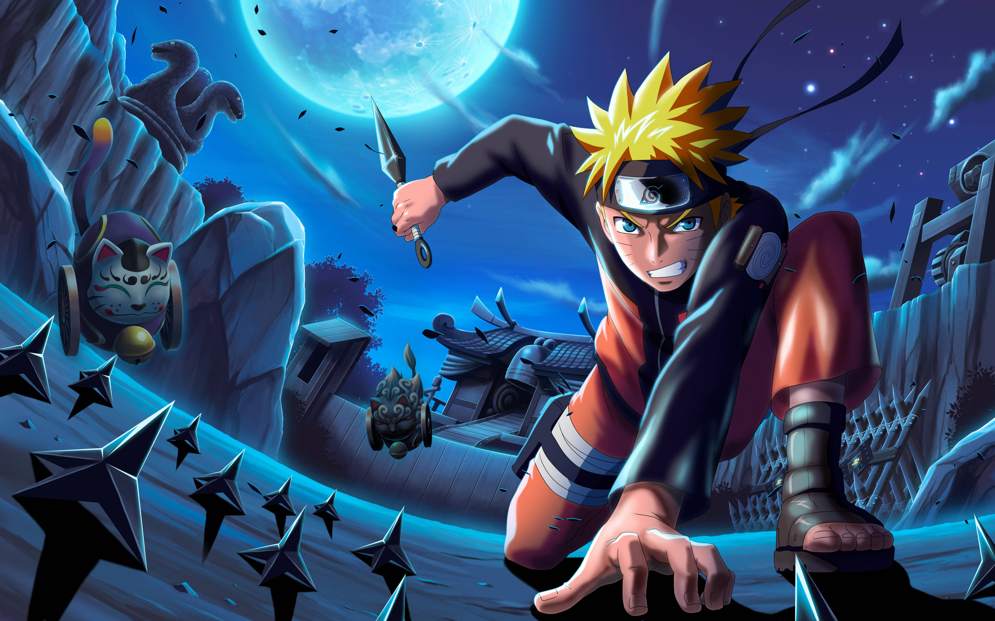 Naruto, kunai, blue moon, 4K Desktop Wallpaper