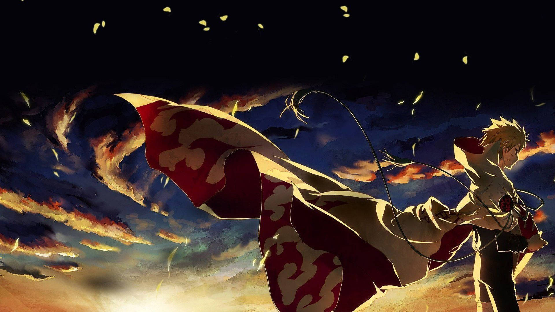Naruto, blond anime warrior, red and white cloak, Full HD Desktop Wallpaper